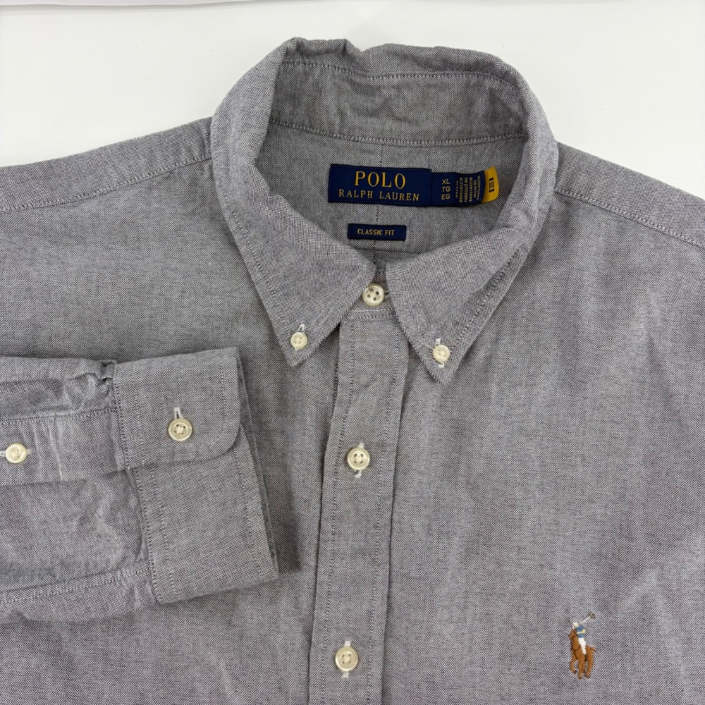 Polo Ralph Lauren Mens XL Classic Fit Grey Oxford Button Down Shirt Long Sleeve
